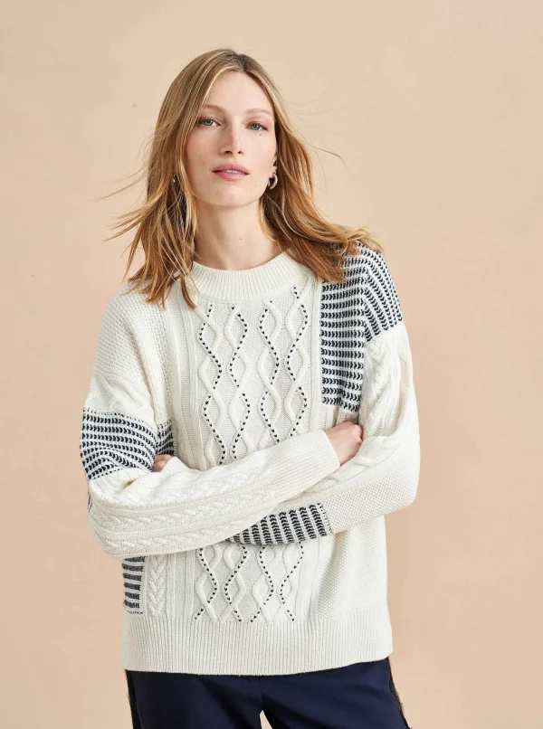 Online Patchwork Cable Sweater Women Sweaters