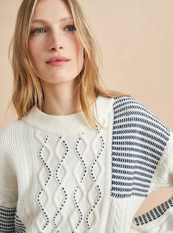 Online Patchwork Cable Sweater Women Sweaters