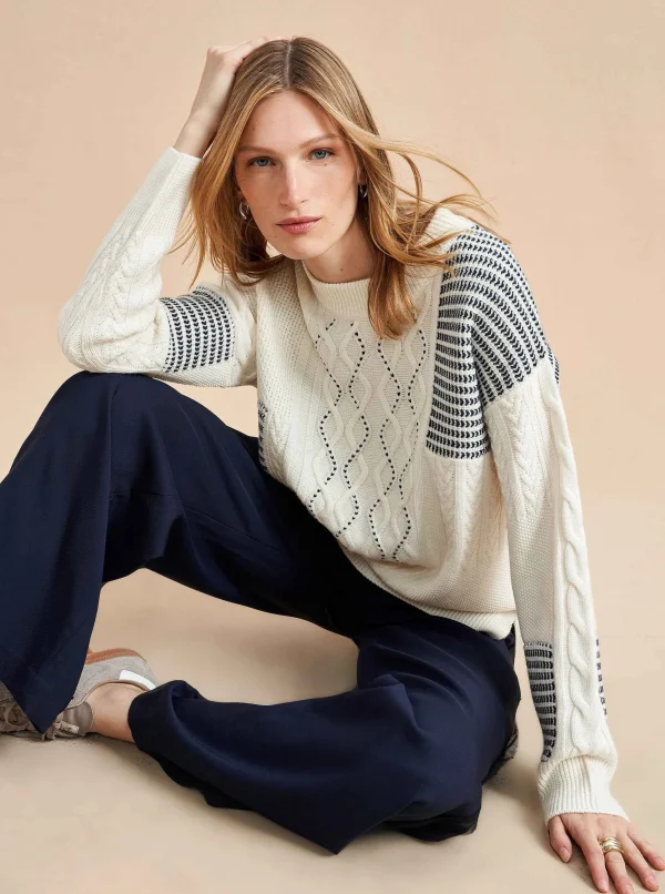 Online Patchwork Cable Sweater Women Sweaters